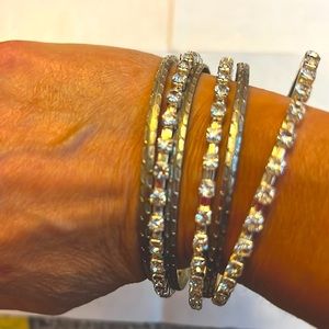 Set of 6 Crystal and Silver Bracelets